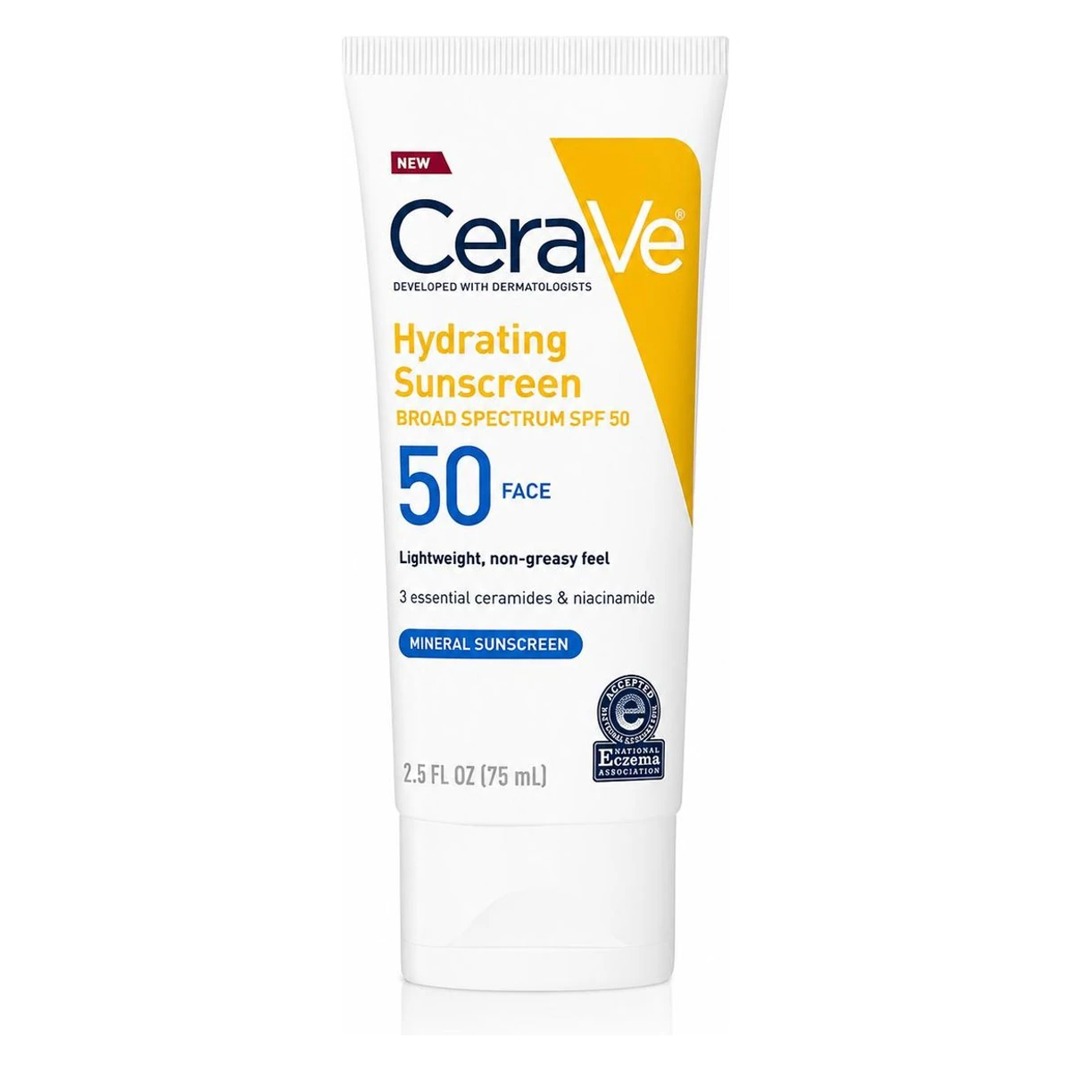 CeraVe Écran Solaire Minéral Hydratant SPF 50 Visage 75 ml – Haute Protection Quotidienne