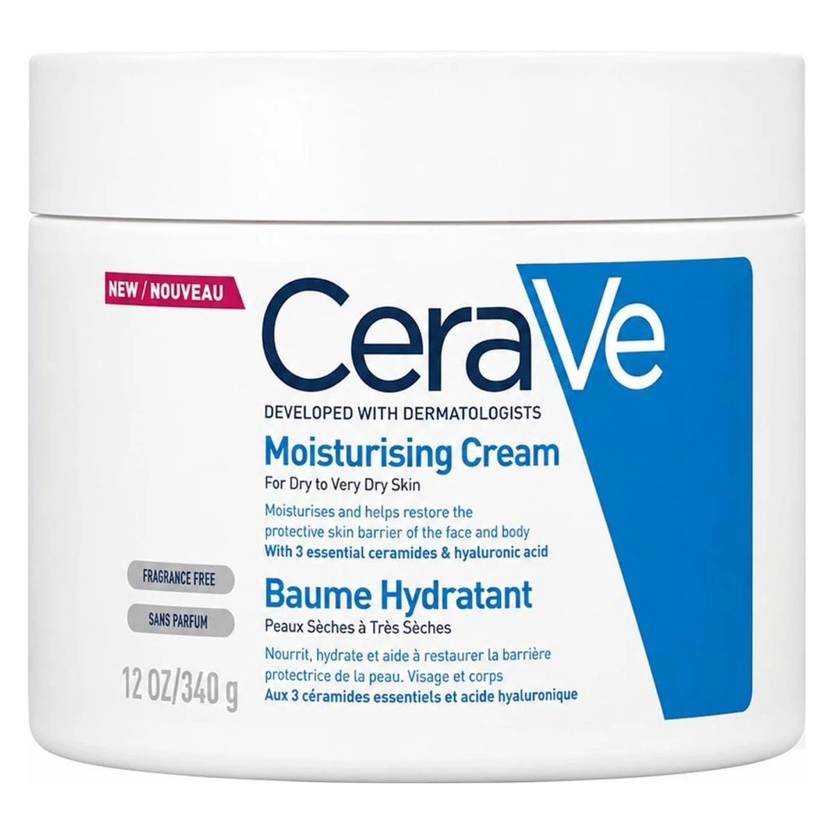 CeraVe Baume Hydratant 340g – Crème Hydratante Visage & Corps pour Peaux Sèches à Très Sèches